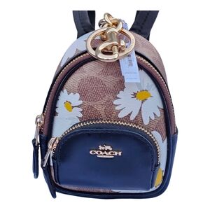 NWT Coach Mini Backpack Key Chain Charm with Daisy Print